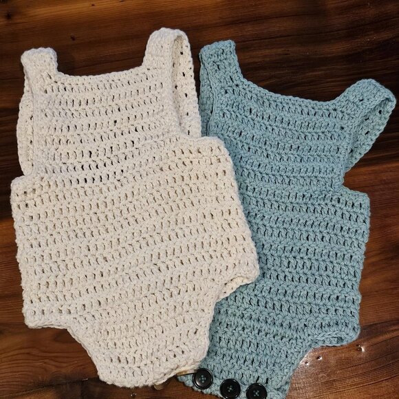 Pair of Hand Knit Cotton Baby Rompers - Picture 6 of 8